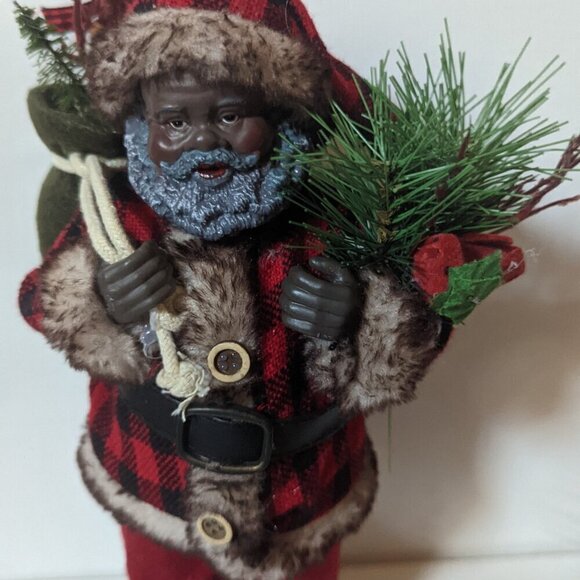 NWOT 12" Black Santa Claus Red Plaid Lumberjack Xmas Decor African American HTF - Picture 4 of 9